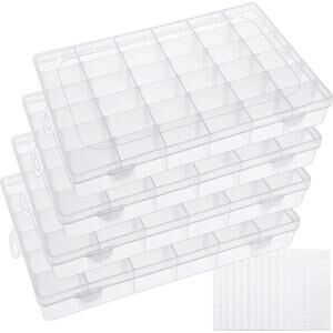 4 Pack 36 Grids Clear Plastic Organizer Box with Adjustable Dividers New